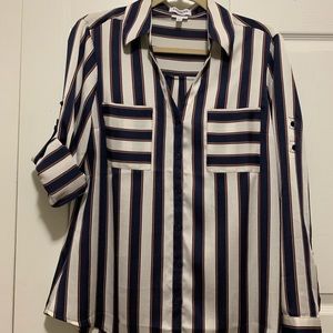 Striped roll tab long sleeve dress blouse
